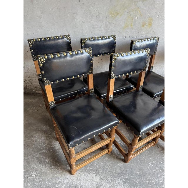 Antique Flemish Wooden and Leather Chairs, Set of 8 For Sale - Image 3 of 14