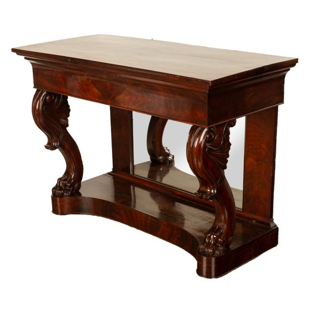 Antique English William IV Carved Mahogany Mirror Back Pier Console Hall Table For Sale - Image 4 of 12