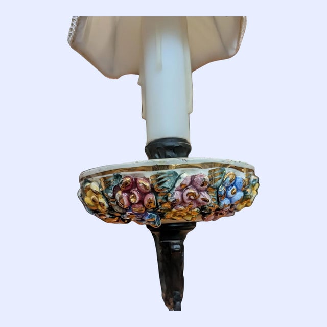 1960s Italian Capodimonte, Faience-Style Porcelain and Wrought Iron Chandelier For Sale - Image 9 of 11
