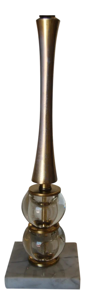 Pair of Stacked Crystal Ball Bottle Neck Table Lamps on Marble Base