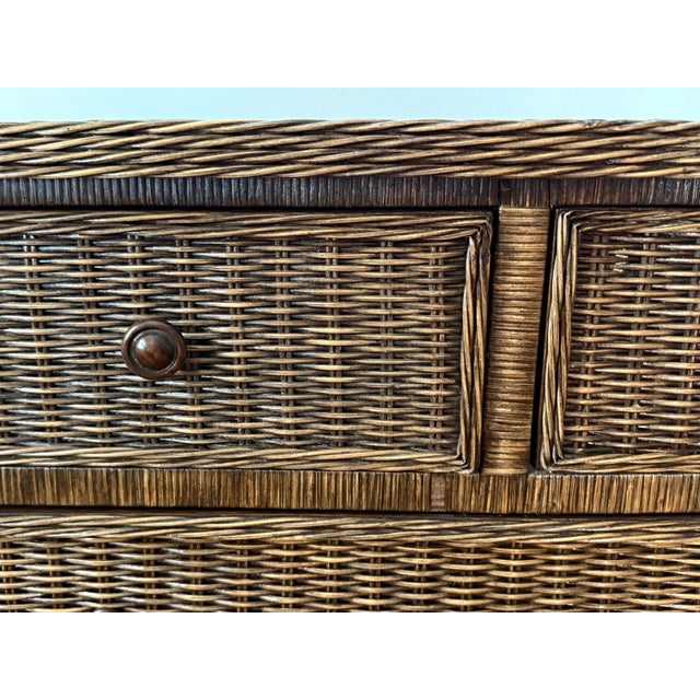 Late 20th Century Late 20th Century Coastal Skirted Bow Front Wicker Rattan Seven Drawer Dresser For Sale - Image 5 of 14