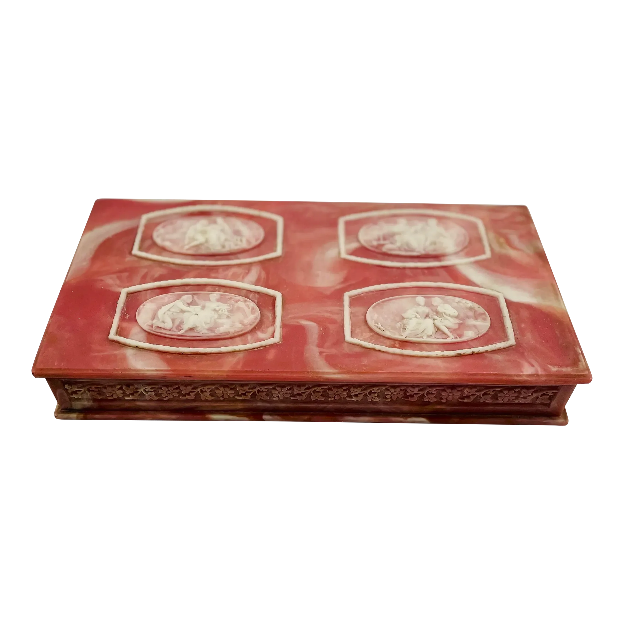 Mid 20th Century Incolay Stone Jewelry Box “Cameo” in Dark
