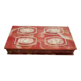 Mid 20th Century Incolay Stone Jewelry Box “Cameo” in Dark Rose For Sale