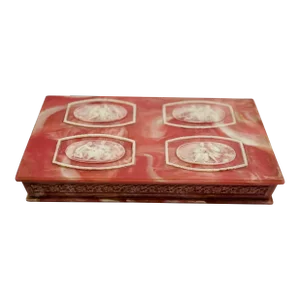 Mid 20th Century Incolay Stone Jewelry Box “Cameo” in Dark Rose
