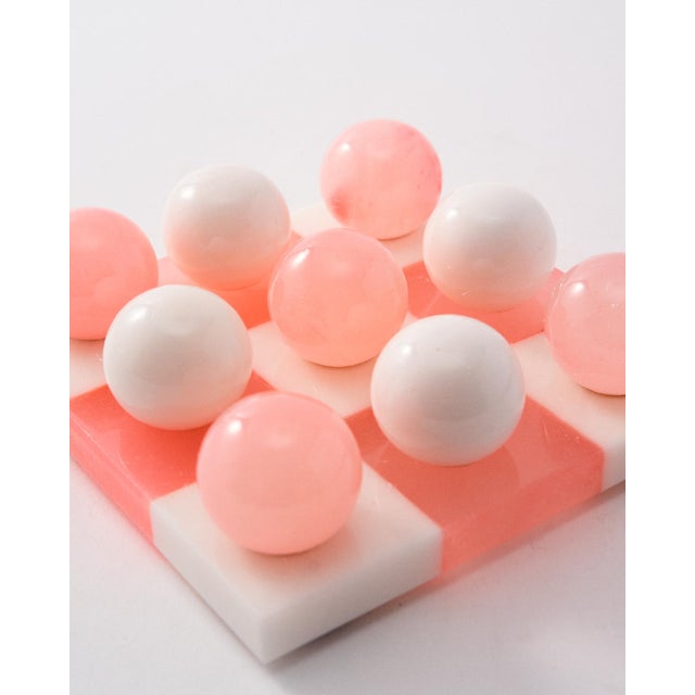 Rose Pink/White Italian Alabaster Marble Tic-Tac-Toe For Sale - Image 4 of 4