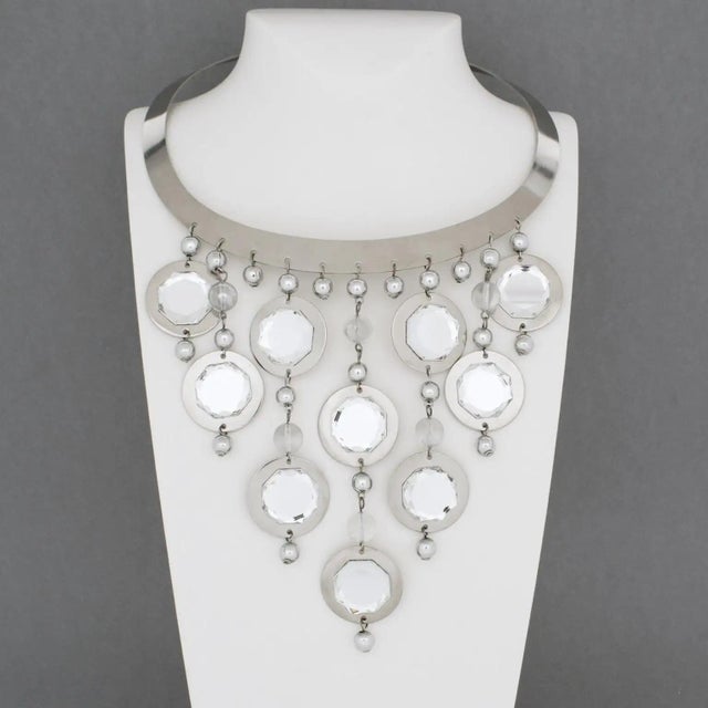 Mid-Century Modern Louis Feraud Paris Chrome and Mirrors Space Age Necklace For Sale - Image 3 of 16