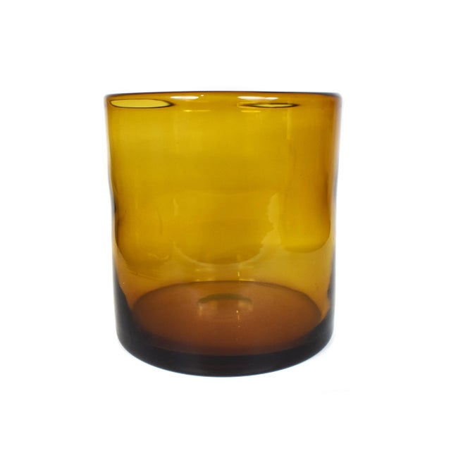 Mid 20th Century Handblown Amber Glass Cylinder Shape Vase For Sale - Image 4 of 6