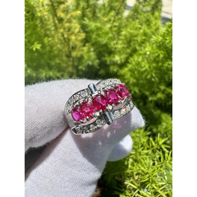 Red 1.43 Carat Pinkish Red Ruby and Diamond Cluster Platinum Dome Ring For Sale - Image 8 of 8