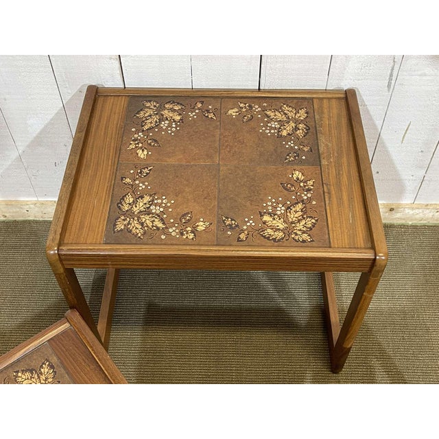Brown Teak Nesting Tables with Tiled Tops, 1970s, Set of 3 For Sale - Image 8 of 11