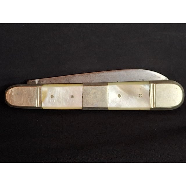 Rare Antique Mother of Pearl Folding Challah Knife Karlsbad Judaica Jerusalem Temple Engraved For Sale - Image 4 of 18