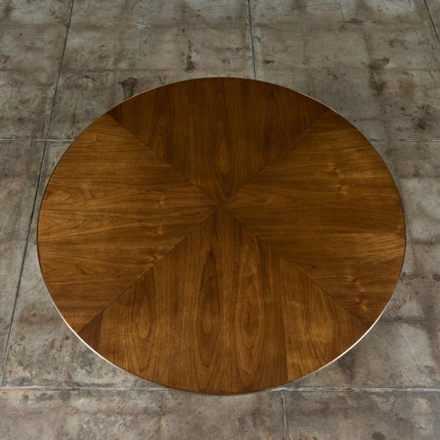 Brass Round Walnut Coffee Table With Brass Detail For Sale - Image 8 of 12