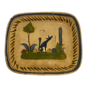 1970s Vintage Mexican Pottery Tlaquepaque Folk Art Hand Painted Rectangular Dish
