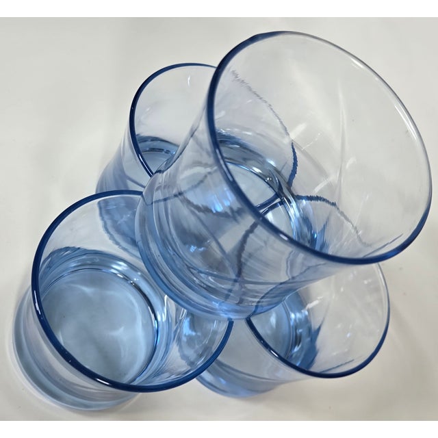 Blue 1990s Twirling Blue Vintage Double Old Fashioned Glasses- Set of Four For Sale - Image 8 of 11