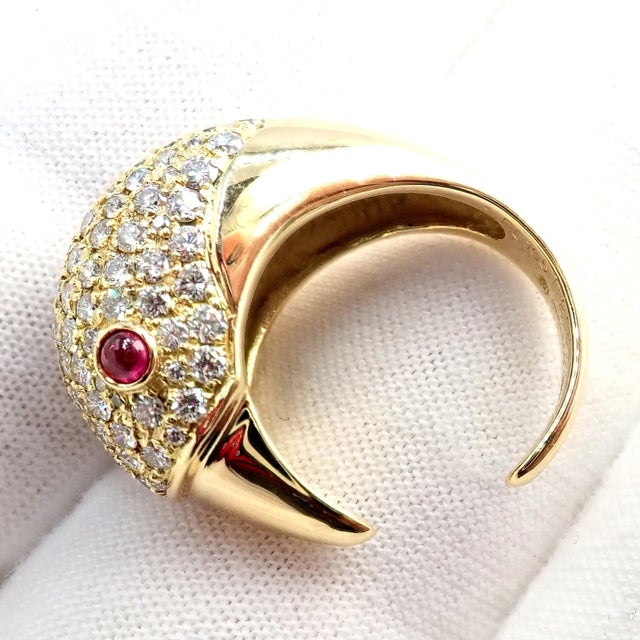 Vintage Tiffany & Co. Elsa Peretti Yellow Gold Diamond Ruby Bird Ring, Size 5 For Sale - Image 9 of 17
