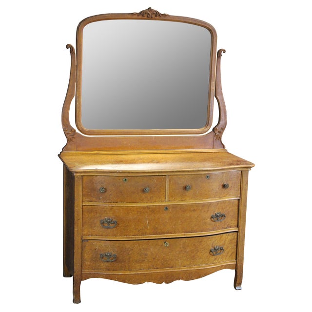 Antique Late Victorian Innis Pearce & Co Birdseye Maple Mirrored Vanity