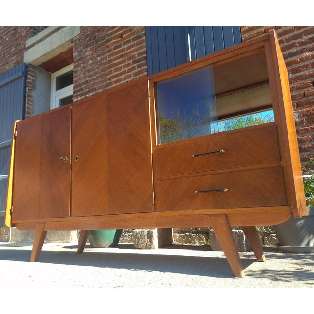 Modernist French Sideboard in Oak Chevron Pattern and Glass-Fronted, 1950s For Sale - Image 13 of 15