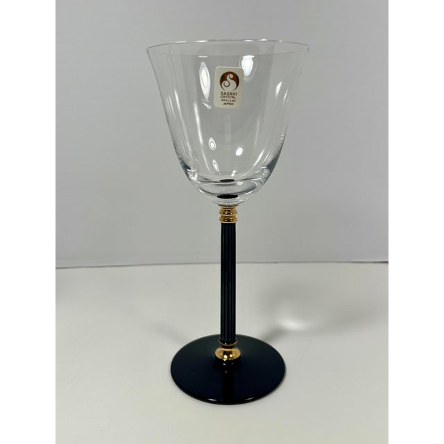 DISCONTINUED! Sasaki Tucano Black Stem Gold Accent Lead Crystal Wine Glasses Set of 4 Japan Description: Elegant vintage...