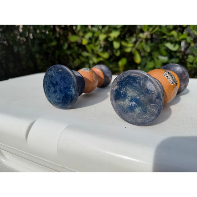Vintage Postmodern Carved Soapstone Candlesticks , a Pair For Sale - Image 10 of 11