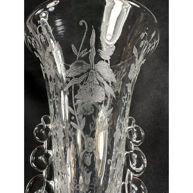 Heisey Trumpet Shape Glass Vase Orchid Pattern Lariat Handles Footed For Sale - Image 10 of 12