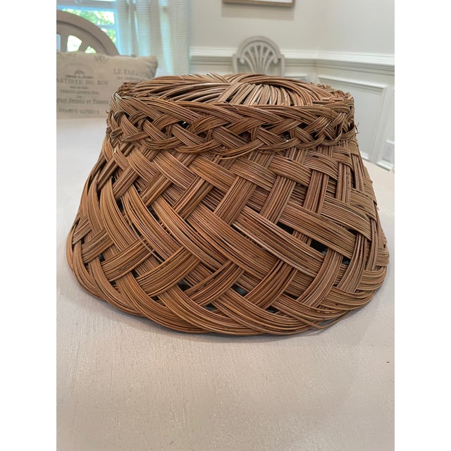 Rustic Vintage Artisan Handcrafted Round Rattan Basket For Sale - Image 3 of 11