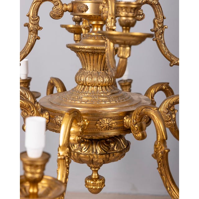 20th Century Classic Twelve-Light Gilded Bronze Chandelier, 1950s For Sale - Image 11 of 16