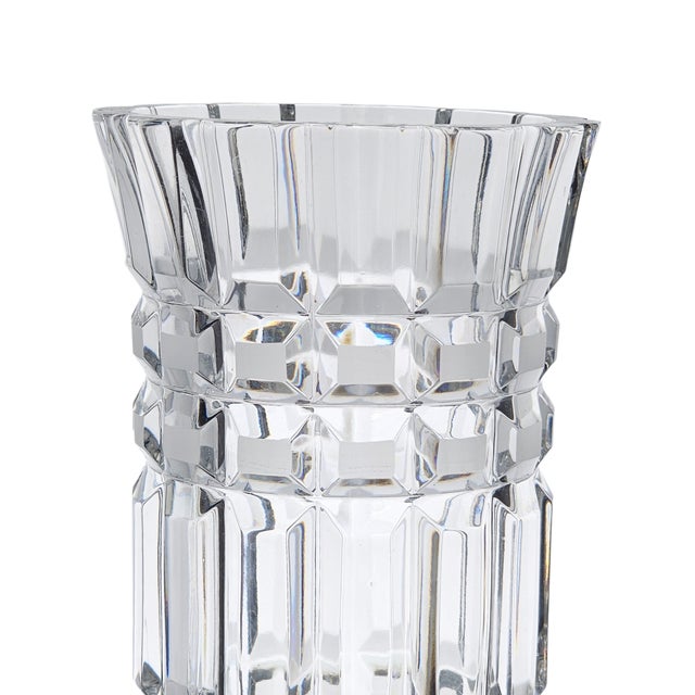 Late 20th Century Soviet Brutalist 24% Lead Crystal Vase Cubist Hand-Cut Geometric Design Ussr Modernist Glass For Sale - Image 5 of 10