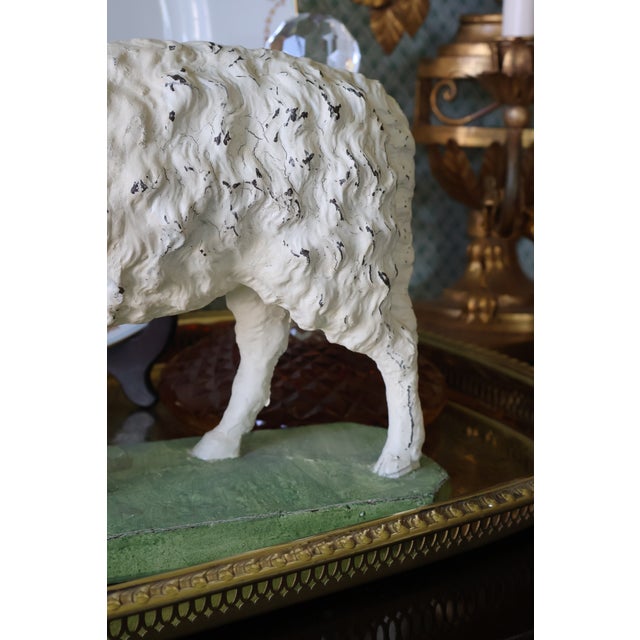 Vintage Hand-Painted English Country Grazing Sheep Sculpture on Green Plinth For Sale - Image 14 of 18
