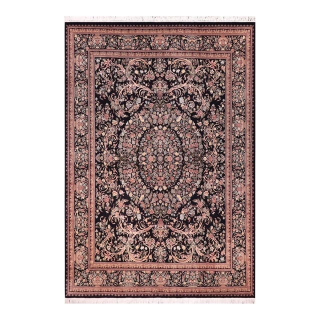 Shabby Chic Art Nouveau 1990's Pak-Persian Black/Black Wool Rug - 9'0'' X 12'3'' For Sale