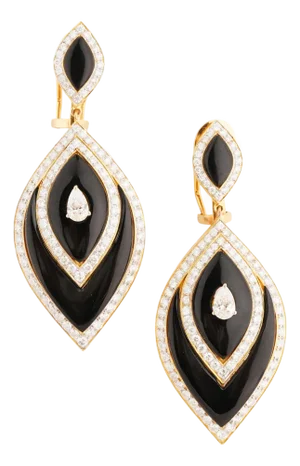 Natural diamond 3.87cts & black onyx 17.59cts earring in 18k gold