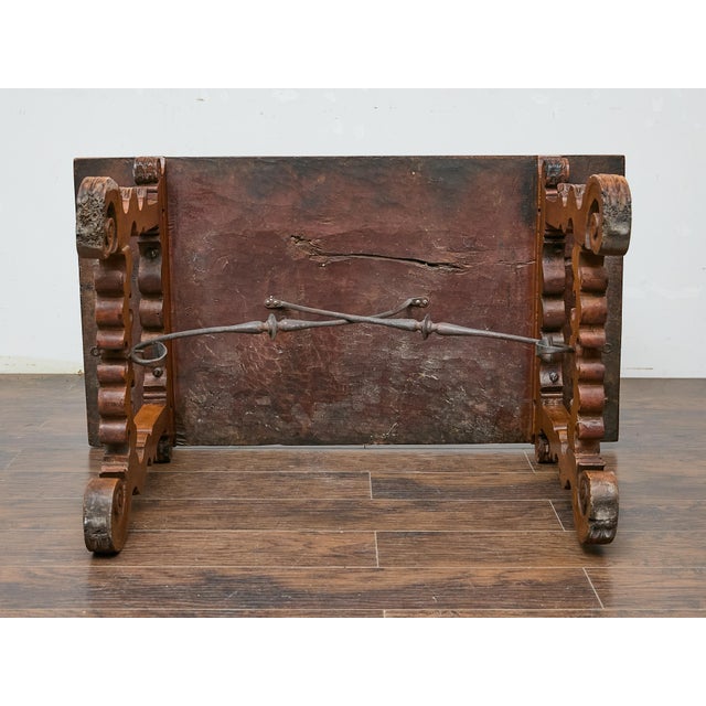 Spanish 18th Century Walnut Fratino Table with Carved Legs and Iron Stretcher For Sale - Image 4 of 12
