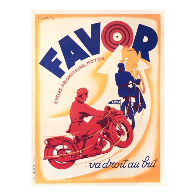 1930s French Art Deco Poster - Favor Cycles, Velomoteurs, Motos For Sale