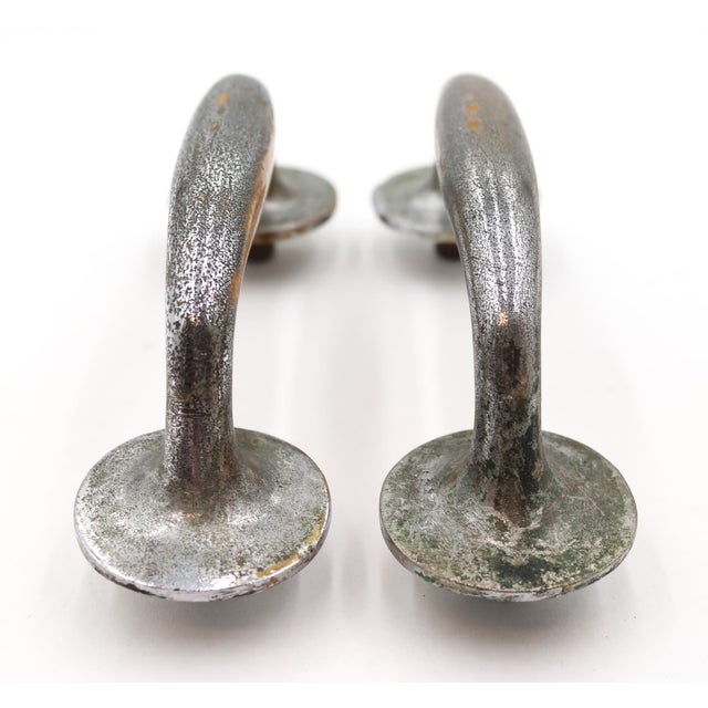 Pair of Vintage 7.5 In. Nickeled Brass Door Pull Handles For Sale - Image 4 of 6