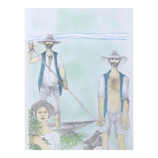1960s Giuseppe Motti Boatmen Lithograph For Sale
