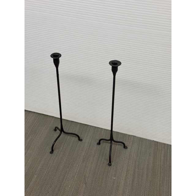 Black Iron Tripod Candlesticks, Pair For Sale - Image 10 of 12