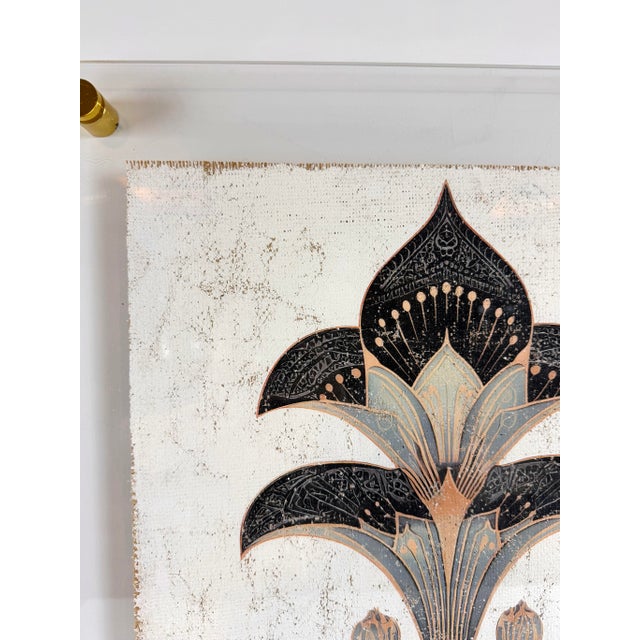 “Sovereign” Art Deco Floral Fragment| Hand-Textured Acrylic Frame Wall Art For Sale - Image 6 of 9