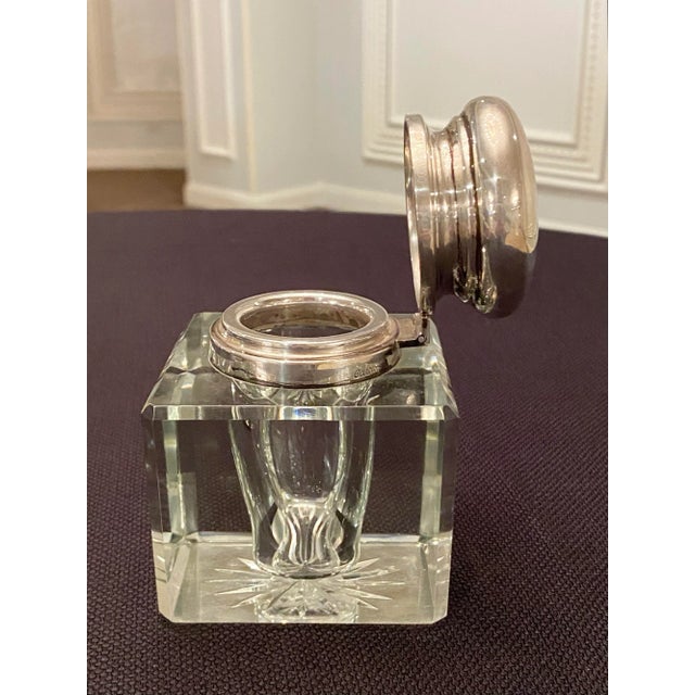 Vintage Cartier Silver and Cut Crystal Monogrammed Inkwell For Sale - Image 9 of 12