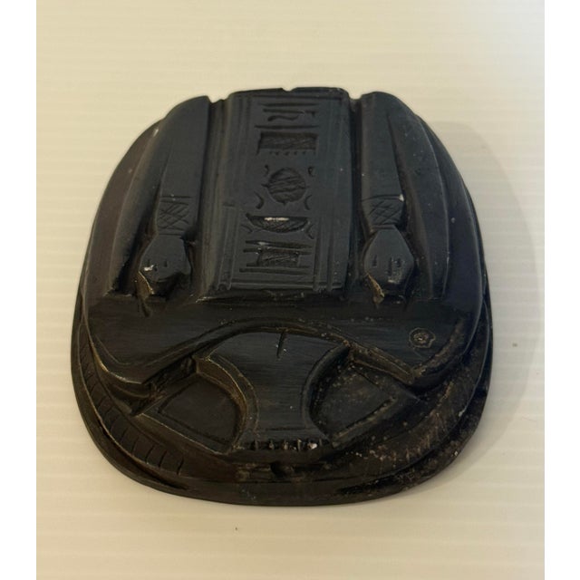 Vintage Egyptian Hand-Carved Black Serpentine Stone Scarab Plaque With Hieroglyphic Motifs For Sale - Image 10 of 12