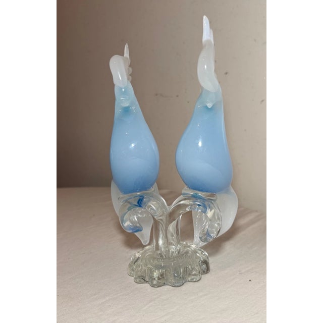 Italian Vintage Hand Blown Italian Murano Opaline Glass Cockatoo Bird Sculptures Statue For Sale - Image 3 of 10