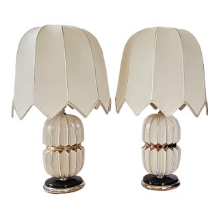 Pair of Vintage Hollywood Regency Ceramic Table Lamps – Styled After Rougier For Sale