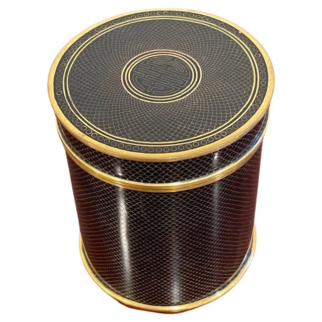 Mid 20th Century Mid-Century Chinese Black & Gold Cloisonné 'Good Luck' Circular Table Box For Sale - Image 12 of 12