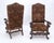 Drexel Pair Gothic Oversized Heavily Carved Walnut Arm Chairs Tall Back Thrones MINT! For Sale - Image 4 of 13