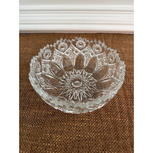 Beautiful antique pressed glass bowl attributed to Northwood Glass Company, featuring an intricate hobstar and geometric...