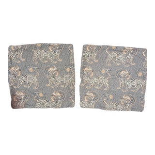 Designer Tibetan Tiger Pillow Covers Attributed to Clarence House- A Pair For Sale