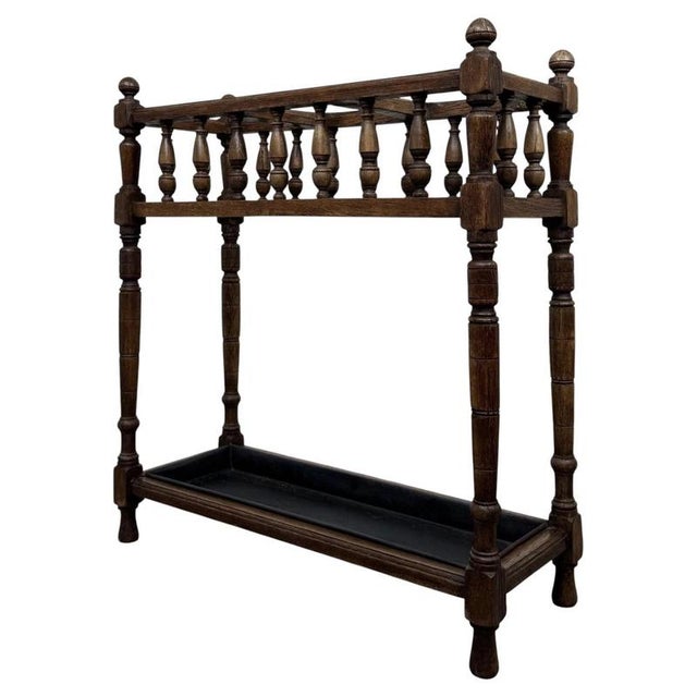 Brown Antique English Edwardian Umbrella and Stick Stand in Oak, 1900s For Sale - Image 8 of 10