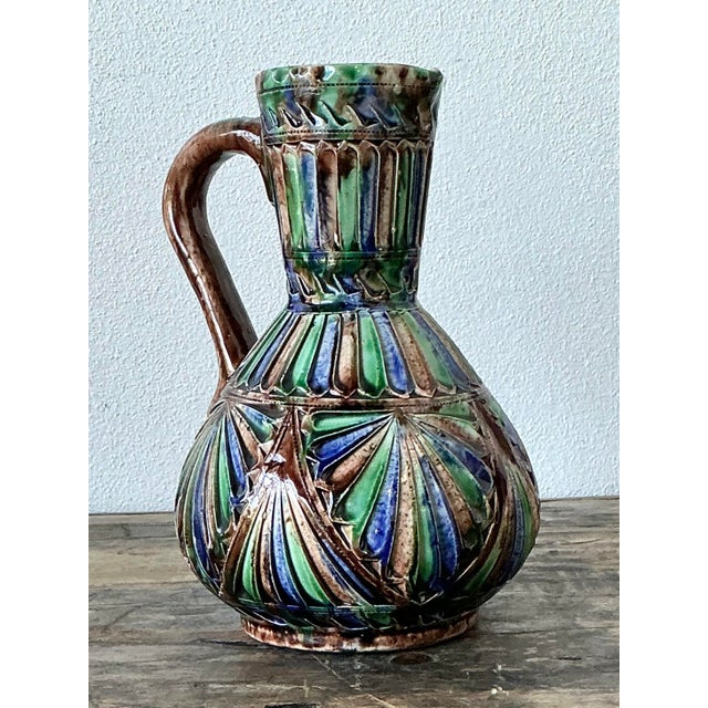 Mid 20th Century Vintage Hand Painted Glazed Ceramic Pitcher For Sale - Image 5 of 11