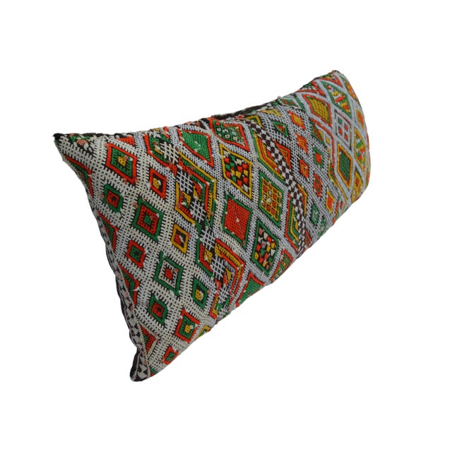 Textile Mid-Century Green & Orange Diamonds Moroccan Wool Pillow For Sale - Image 7 of 11