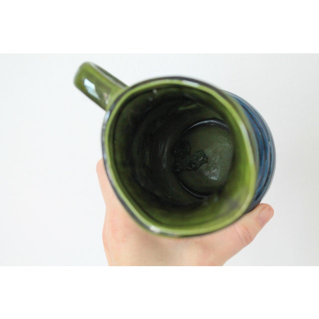 Ceramic Vintage Inarco Blue and Green Ceramic Pitcher With Matching Underplate For Sale - Image 7 of 11