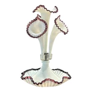 Antique Fenton Opalescent Amethyst Glass 4 Horn Epergne