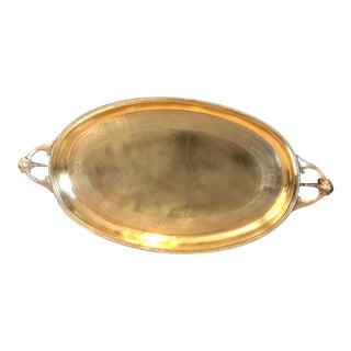 Brass Serving Tray Hand Etched With Handles Mid Century Modern - Large For Sale