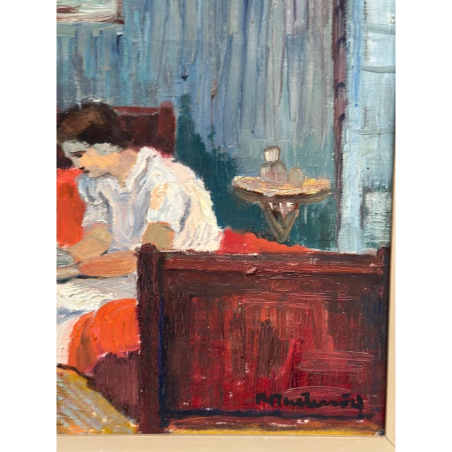 Lady Reading a Book, 1950s, Oil Painting on Canvas, Framed For Sale - Image 7 of 14
